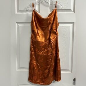 SHEIN Draped Neck Burnt Orange Floral Satin Mini Dress - Size XL - NWT